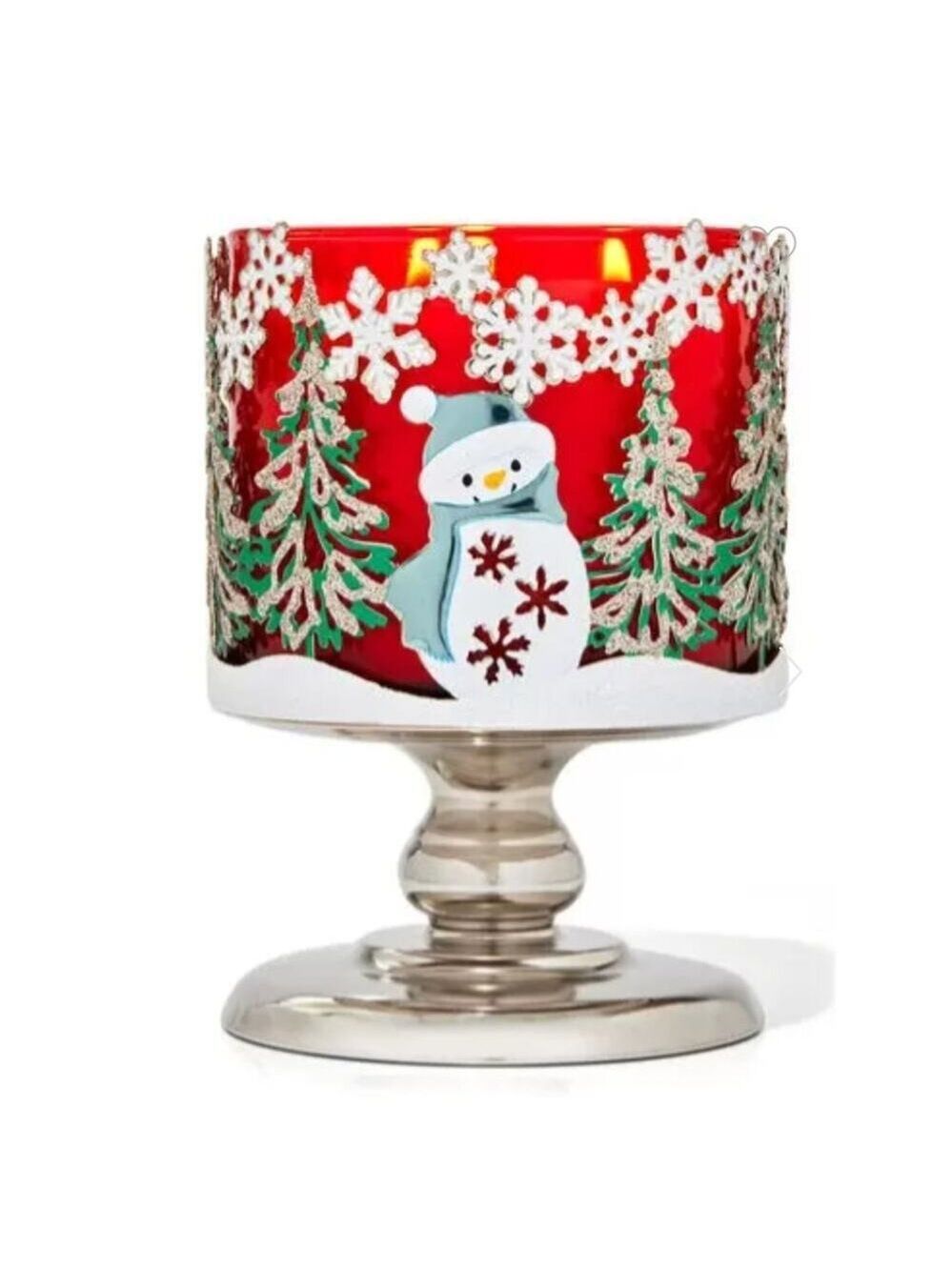 BATH & BODY WORKS SNOWMAN HOLIDAY WINTER SCENE PEDESTAL 3-WICK CANDLE HOLDER